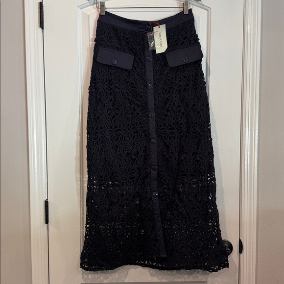 Solitaire Navy Blue Embroidered Lace Maxi Skirt & Top Set Size Medium NWT - Picture 3 of 14